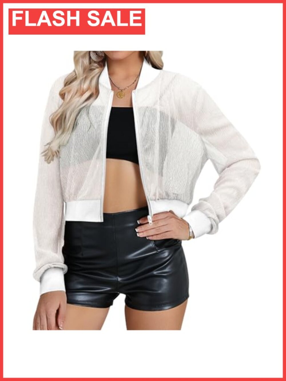 Sheer Mesh Sparkly Crop Zip Jacket Night Out Party Concert Layer